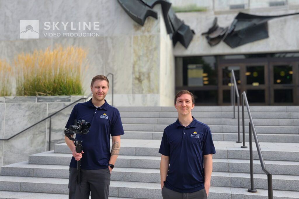 andrew and phillip standing in front of the oregon state capitol building