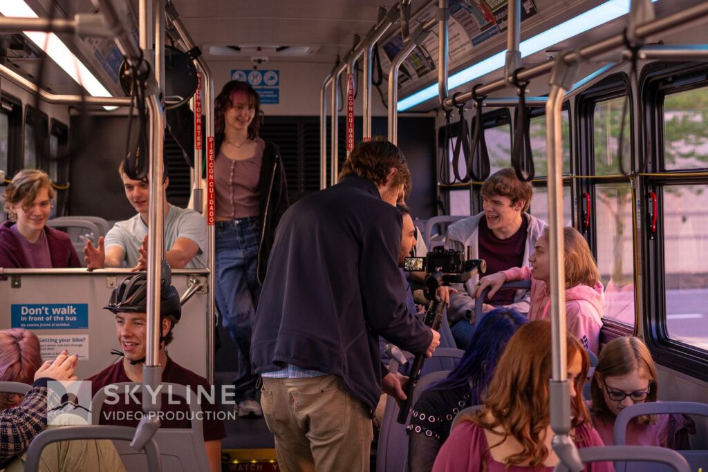 andrew filming on a Cherriots bus in salem oregon